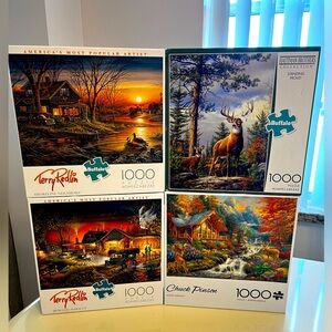 BUNDLE of 4 Puzzles Total - Terry Redlin, Chuck Pinson, Hautman Brothers, SET